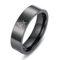 เหล็กกล้าไร้สนิมสไตล์วินเทจผู้ชายคลาสสิกกว้าง8มม.สีดำMasonic Gโลโก้แหวนFreemason