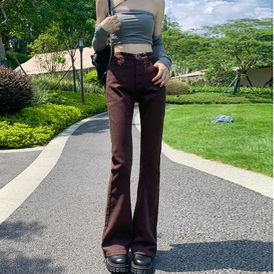 กางเกงยีนส์ผู้หญิงเอวสูง 2023 ใหม่ในฤดูใบไม้ร่วงกางเกงขาบานทรงตรงสำหรับคนตัวเล็กที่ใส่แล้วดูผอมเพรียวอินเทรนด์