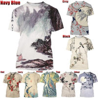 2023 New Fashion Womens 3D Ink Drawing Theme Flower Bird Print Crew Neck Short Sleeve T-Shirt T Mens and Womens Young Elegant Loose Comfort Top Plus Size S-5XL