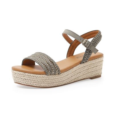ALM3035-1 2023 the new Europe and States summer hemp straw word chain strap adornment sponge bottom sandals