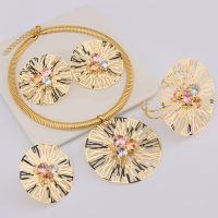 Jewelry For Women 2021 Big Flower Stud Earrings Rhinestone Gold Color Necklace Copper Statement Bracelet Ring For Party