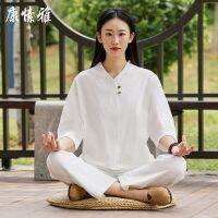 Women Tai Chi Martial Arts Kungfu Uniforms Cotton Linen Loose Chinese Traditional Shirt+Pant Casual Yoga Meditation Wushu Set