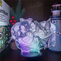 อะนิเมะปีศาจฆ่า Kochou Shinobu 3D โคมไฟ Led ภาพลวงตาไฟกลางคืนมังงะหุ่นโคมไฟเด็กของขวัญห้องนอนตกแต่งกลางคืน