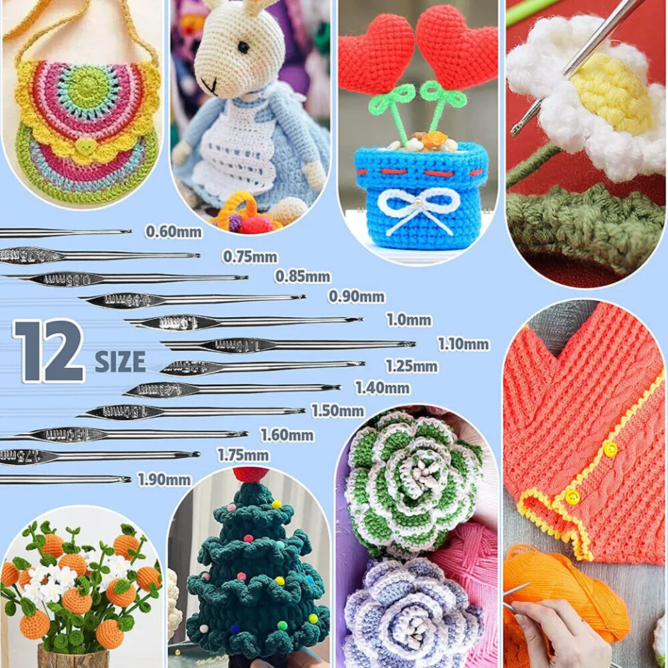 Duety 59pcs Crochet Hooks Kit,Knitting Starter Kit for Adults Ergonomic Crochet Soft Grip Handle Crochet Tools DIY Weave Yarn Kits with Carry Bag for