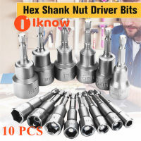 I Know 10PCS 1/4 6-19Mm Hex Magnetic Nut Driver Socket Set Metric Impact Drill Bits