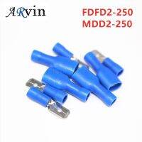 100pcs 50pairs 6.3mm 16-14AWG Female+Male Electrical Wiring Connector Insulated Crimp Terminal Spade Blue FDFD2-250 MDD2-250 Electrical Connectors