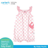 CARTERS SUR PINK CHECK FLAMINGO ART  คาร์เตอร์ชุดหมีขาสั้นเด็กผู้หญิง ลายตารางชมพู นกฟามิงโก้ L10