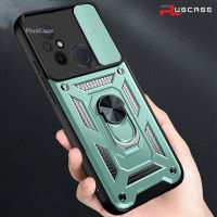 PlusCase สำหรับ Xiaomi Redmi 12C Armor-Level เกราะยืนสไลด์ฝาปิดเลนส์ป้องกันการกระแทกเคสโทรศัพท์กลับยาก