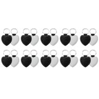 20 PCS Glitter PU Leather Keychain Heat Transfer Keyring Sublimation Blank Heart Shape Black