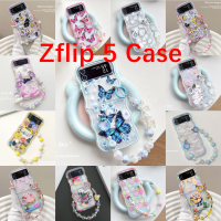 เคสโทรศัพท์พับได้สำหรับ Samsung Galaxy Z Z Flip 5 Z Flip4ฝาหลัง Z-Flip3ลายการ์ตูนผีเสื้อขนาดเล็กจี้สร้อยข้อมือแฟชั่นรูปคลื่นเคสมือถือคู่