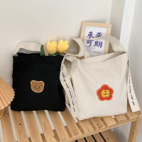 Hylhexyr Female Canvas Bags Embroidered Letters Streamers Shoulder Messenger Bag Large Capacity Casual Tote Bear Tiger Pattern