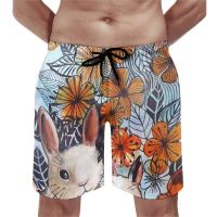 Easter Bunny Board Shorts Summer Flower Power Bunnies วิ่งกางเกงขาสั้นชายหาด Man Fast Dry Vintage พิมพ์พลัสขนาดกางเกงว่ายน้ำ