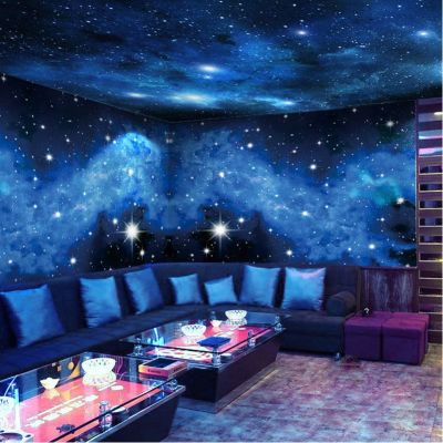 （HOT) วอลล์เปเปอร์ท้องฟ้าที่เต็มไปด้วยดวงดาวแบบนอร์ดิก 3d ภาพจิตรกรรมฝาผนังเพดานห้องนั่งเล่นผนังพื้นหลังทีวีผ้าติดผนัง
