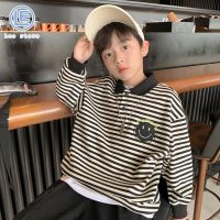 LS Boys Hoodie Striped เสื้อยืดเด็ก Lapel Top Warm Handsome Hoodie