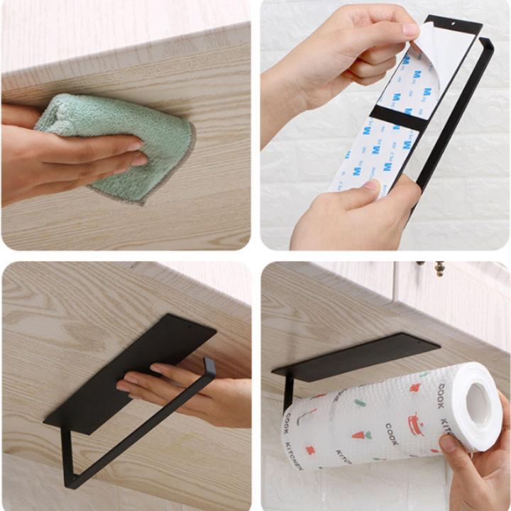 roll-paper-storage-rack-for-kitchen-carbon-steel-paper-towel-rack-versatile-rag-rack-for-kitchen-kitchen-roll-paper-storage-rack-cabinet-mounted-paper-towel-dispenser-punch-free-paper-towel-holder