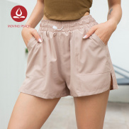 Moving Peach Women s Gym Shorts Pocket Double Layer Quick Drying Fitness