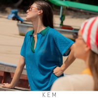 Kemissara Oversized Knit Polo - Lagoon Blue