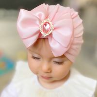 Baby Hats Caps Big bow Turban Hair Bowknot Rhinestone Head Wraps for Newborn Infant Kids Ears Cover Toddler Bow Beanie KBH68