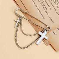 [COD] European and cross-border ins white mother-of-pearl cross pendant tassel brooch female high-end pin accessories