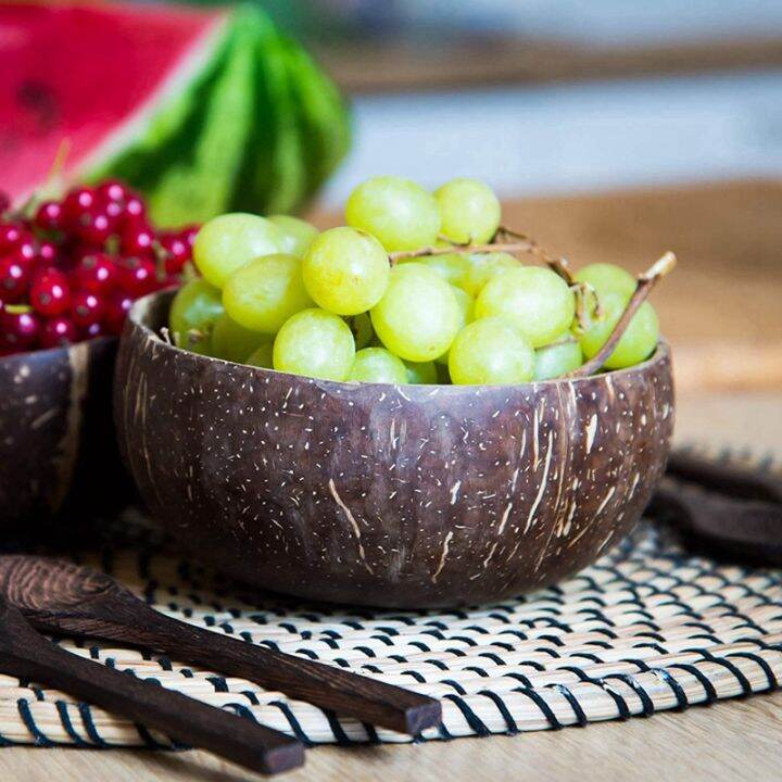 12x-coconut-bowls-and-wooden-spoons-for-serving-noodle-pasta-smoothie-porridge-handicraft-decoration-coconut-shell-bowl