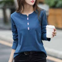 2021 100 Cotton T Shirt Woman Spring Fashion Long Sleeve Shirt V Neck Woman T-shirt Loose Korean Style Plus Size Women Shirts