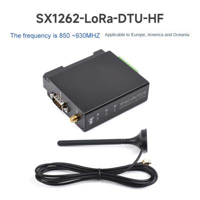 Waveshare SX1262-LoRa-DTU-HF 850-930MHz Guide Rail LoRa Data Transmission Terminal DTU RS232/RS485/RS422 to LoRa Aluminum Alloy Black for Sub GHz HF