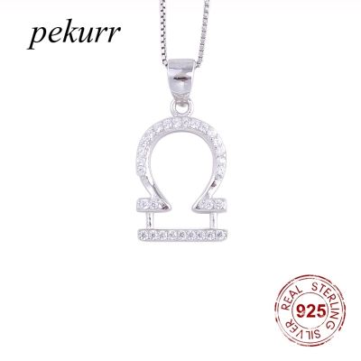 Pekurr 925เงินสเตอร์ลิง Zircon Libra สร้อยคอดวงราศีสำหรับผู้หญิงจี้กลุ่มดาวจักรราศีเครื่องประดับแฟชั่น