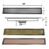 Rose Gold Bathroom Floor Water Drain Hidden Concealed with Removable Cover 304 Stainless Steel 60CM Long Antique Bronze Grey