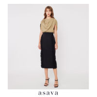 [asava ss23] Asava Signature Ruffle Skirt กระโปรง ทรงสอบ แต่งระบายด้านหน้า ซิปหลัง