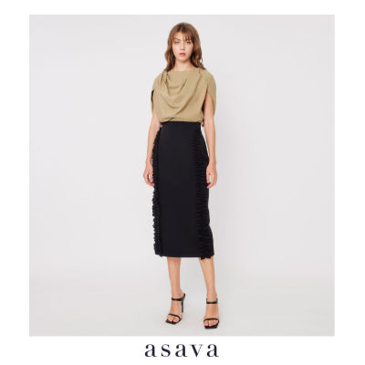 [asava ss23] Asava Signature Ruffle Skirt กระโปรง ทรงสอบ แต่งระบายด้านหน้า ซิปหลัง