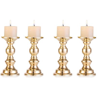Set of 4 Candlestick Metal Pillar Candle Holders, Wedding Centerpieces Candlestick Holders for Candles Stand Gold