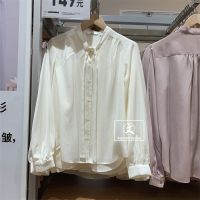 UNIQLO ห้องลองเสื้อที่ผลิต2022ชุดเดรสฤดูใบไม้ผลิซาตินแขนยาวเสื้อ Bowknot ได้รับการเสื้อแจ็คเก็ตชายปล่อย450401