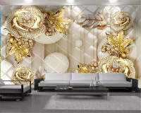 (ร้อน) หรูหรา3D 8D Wallcovering วอลล์เปเปอร์โรแมนติกดอกไม้ทองใบเพชรดอกไม้ HD ที่เหนือกว่าตกแต่งภายในวอลล์เปเปอร์