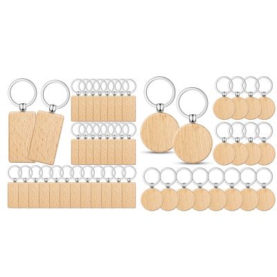 50 Pieces Blank Wooden Key Tag Key Engraving Blanks Unfinished Wood Keychain Key Ring Key Tags for DIY Crafts