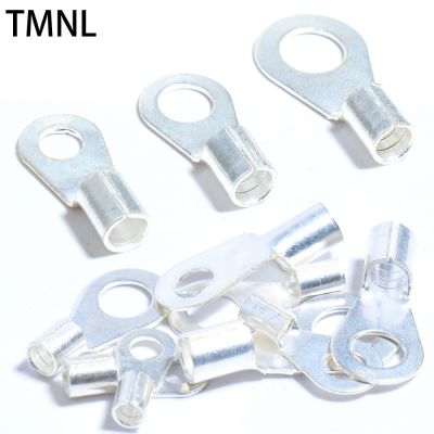 100PCS Cable Wire Crimp OT Non-Insulated Ring Fork O-Type Plated Brass Terminals Wiring Cold Pressed Copper Nose Assortment Kit Electrical Connectors