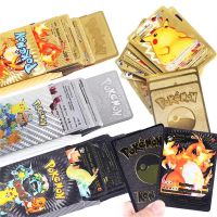 10pcs Pokemon Metal Gold Card Pikachu Charizard Vmax Gx Series Game Card Golden Letter Spanish French Cartas Pokemon Metalicas