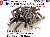 Sekrup Titanium ISO 14581 M3 M3x4 M3x5 M3x6 M3x8 M3x10 M3x12 M3x14 M3x16 M3x20 Kepala Datar Torx T10 Sekrup Obeng Ti GR2 QCTI