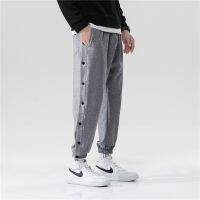 HOT14★2023 Mens Cal Pants Fashion Elastic Side Full Breasted Open Sweatpants Fitness Jogging Trousers Loose Thin Style Cotton Pant