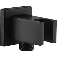 Wall Supply Elbow with Hand Shower Holder Brass Square 1/2 Inch Shower Hose Fitting Wall Mount Bracket with Spout Bathing Wall Fixed Seat Black