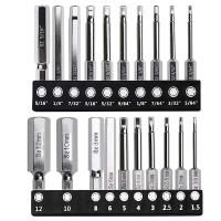 20ชิ้นเซ็ต Hex Head Allen ประแจเจาะ Bits 60มม. S2เหล็ก SAE เมตริกไขควง Bits Magnetic Tip Hex Key ไขควงซ็อกเก็ตบิต