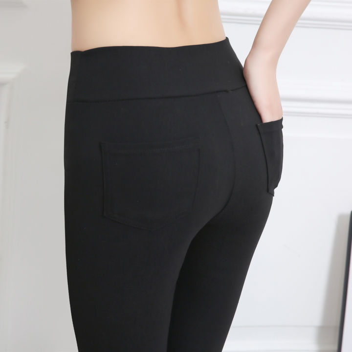 ส่งไว-กางเกงสกินนี่ขายาวสีดำทรงผู้หญิง-skinny-pants-เอวยางยืด-แฟชั่นสไตล์เกาหลี-963