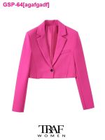 Agafgadf TRAF-Blazer De Botão Feminino Cortado Casaco วินเทจโกลา Entalhada Manga Comprida Feminos