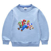 Super Mario Bros เสื้อกันหนาวสำหรับชายหญิงแขนยาวเด็กเสื้อผ้า Hooded เสื้อกันหนาวฤดูใบไม้ผลิและฤดูใบไม้ร่วงกีฬา100% ผ้าฝ้ายรอบคอ2-9ปี