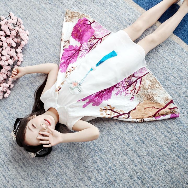 jeansame-dress-ชุดเดรสสำหรับเด็กผู้หญิงพิมพ์ชุดเดรสสไตล์จีนเด็กสาววัยรุ่นเครื่องแต่งกาย10-12ชุดสาวน้อยฤดูร้อน2022