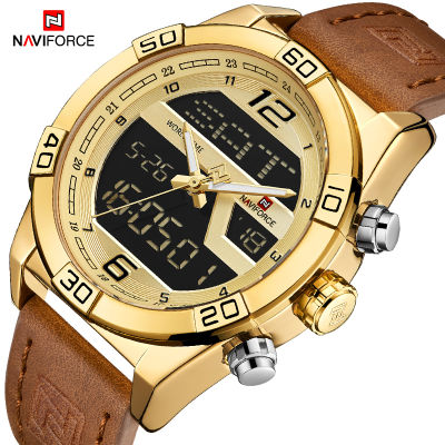 NAVIFORCE Mens Luxurious Brand Gold Waterproof Watch Men Quartz Dual Display Wristwatch Male Clock Watches Relogio Masculino