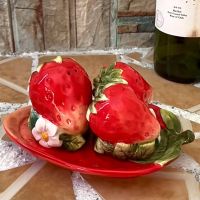 hotx【DT】 European-style ceramic strawberry salt and pepper shakers Garden style plant seasoning jars decoration