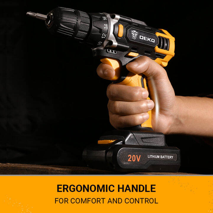 deko-121620v-max-cordless-drill-electric-screwdriver-18-1-torque-settings-2-speeds-38-keyless-chuck-power-tools-dkcd-series