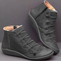 Womens Leather Ankle Boots Women Autumn Winter Cross Strappy Vintage Women Punk Boots