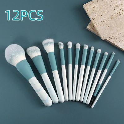 12Pcs Soft Blue Makeup Brushes Set for Cosmetic Beauty Foundation Blush Powder Eyeshadow Concealer Blending Make Up Brush Makeup Brushes Sets