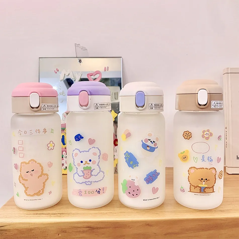 2023 Cute Frosted Sippy Glass Water Bottle Korean Unique Cartoon Cups  Portable Leakproof Girl Straw Water Cup for Kids - China Sports Portable  Wholesale Glass Water Bottle and Wholesale Glass Water Bottles